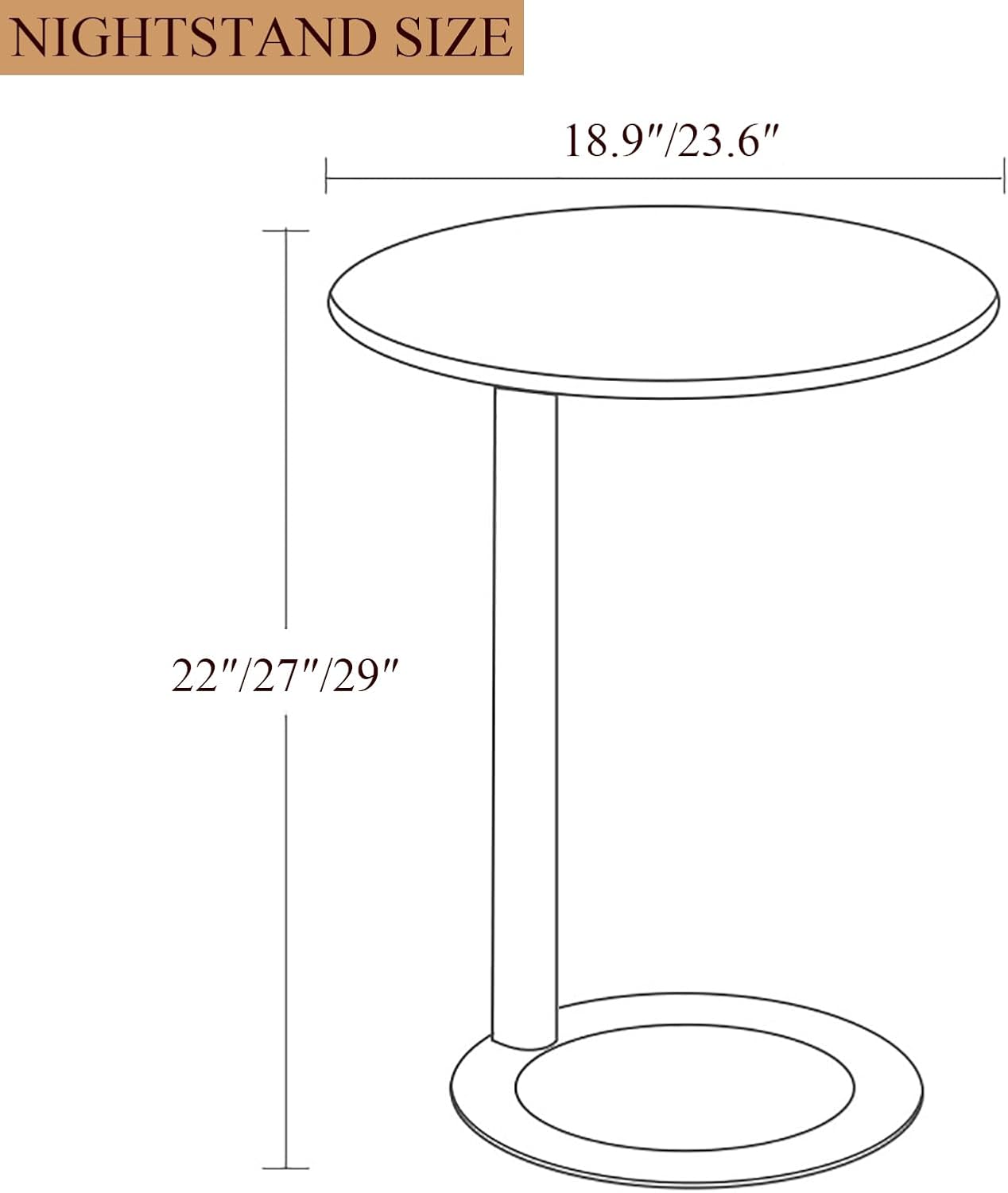 C Shaped Metal Side Table Round Accent Table,Small Sofa or Bedside Table for Living Room, Bedroom, Small Spaces(23.6″W×29″H, Green B)