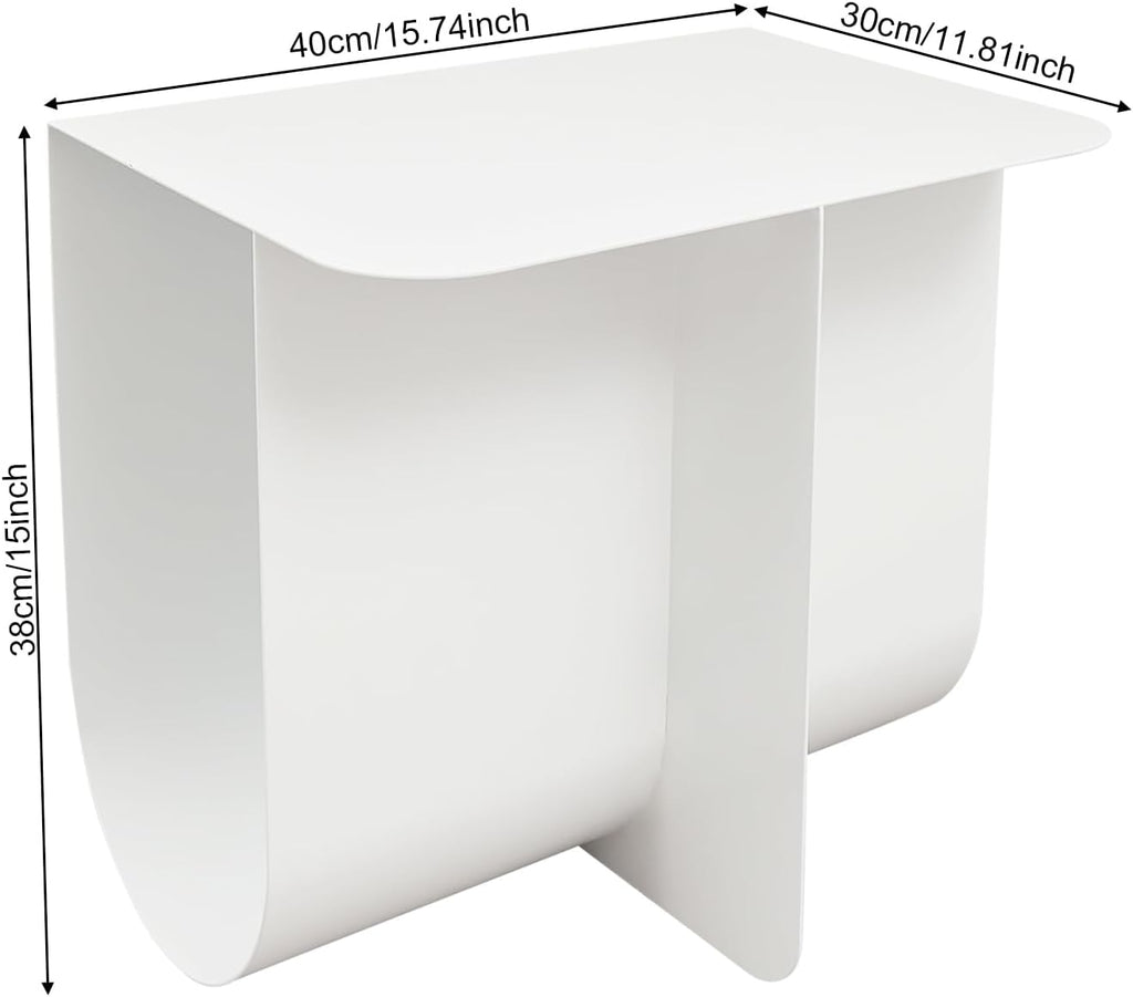T-Shaped Metal End Table, Modern Side Table Accent Tables for Living Room, Bedroom, Office, No Assembly Required 15.7" W X 11.8" D X 15H (White)