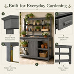 Outdoor Potting Bench with Open Shelves and Cabinet, 66 in | Fir wood, countertop, open shelves, enclosed cabinet, anti-fall device, garden workstation, 50.2 W x 19.7 D x 66 H in