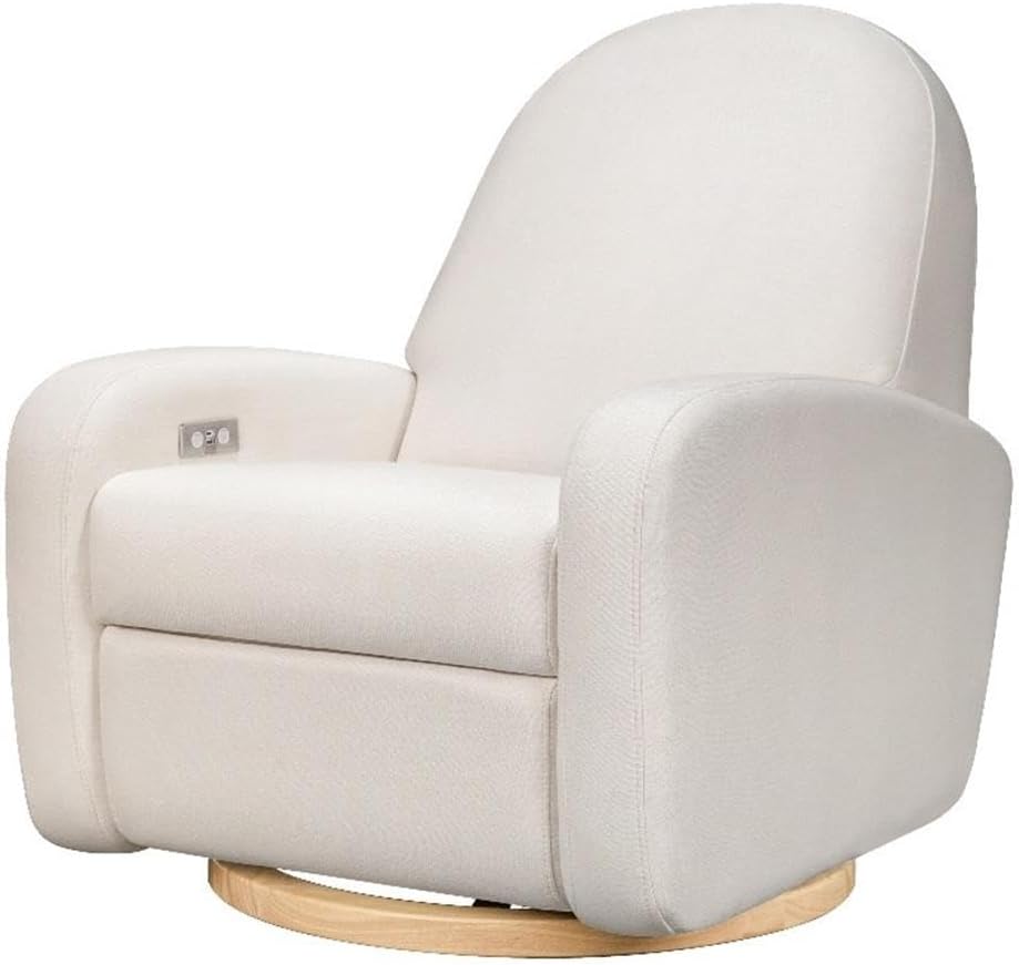 Babyletto Nami Electronic Power Recliner & Swivel Glider with USB Port in Performance Cream Eco-Weave with Light Wood Base,Water Repellent & Stain Resistant,Greenguard Gold and CertiPUR-US Certified