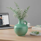 Sunddo Green Ceramic Vase 6 Inch - Small Decorative Vases with 1 Handle, Textured Modern Vase for Home Decor, Bathroom, Bedroom, Living Room, Centerpiece, Table Decor