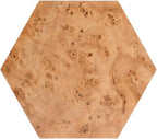 Beaumont Lane Hexagon Modern Wood Side Table, Mappa Burl Veneer, Medium Brown Finish, 20" W x 20" D x 28.5" H, Drum Shape Design, Fully Assembled End Table for Living Room, Office, or Bedroom Use