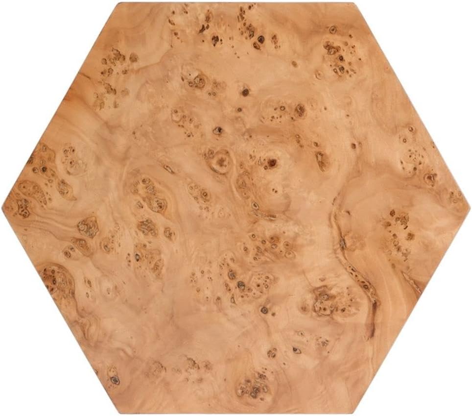 Beaumont Lane Hexagon Modern Wood Side Table, Mappa Burl Veneer, Medium Brown Finish, 20" W x 20" D x 28.5" H, Drum Shape Design, Fully Assembled End Table for Living Room, Office, or Bedroom Use