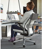 Steelcase Gesture Office Chair - Cogent Connect Licorice Upholstered Wrapped Back Platinum Metallic Frame High Seat Merle Seat/Back/Arms (Dark/Light) Hard Floor Caster Wheels