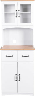 Modern Kitchen Cabinet with Hutch,Freestanding Kitchen Pantry Organizer with Microwave Stand, Wooden Buffet Cabinet for Dining Room