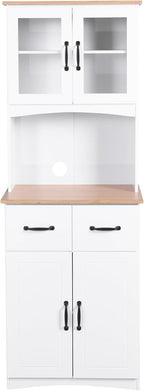 Modern Kitchen Cabinet with Hutch,Freestanding Kitchen Pantry Organizer with Microwave Stand, Wooden Buffet Cabinet for Dining Room