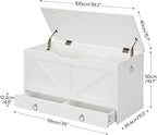 HOOBRO Storage Chest, 39.3" Toy Chest with Drawer, Wooden Storage Bench, Sturdy Entryway Bench Supports 220 lb, Shoe Bench, Safety Hinge, U-Shaped Opening, Easy Assembly, White WT710CW01G1