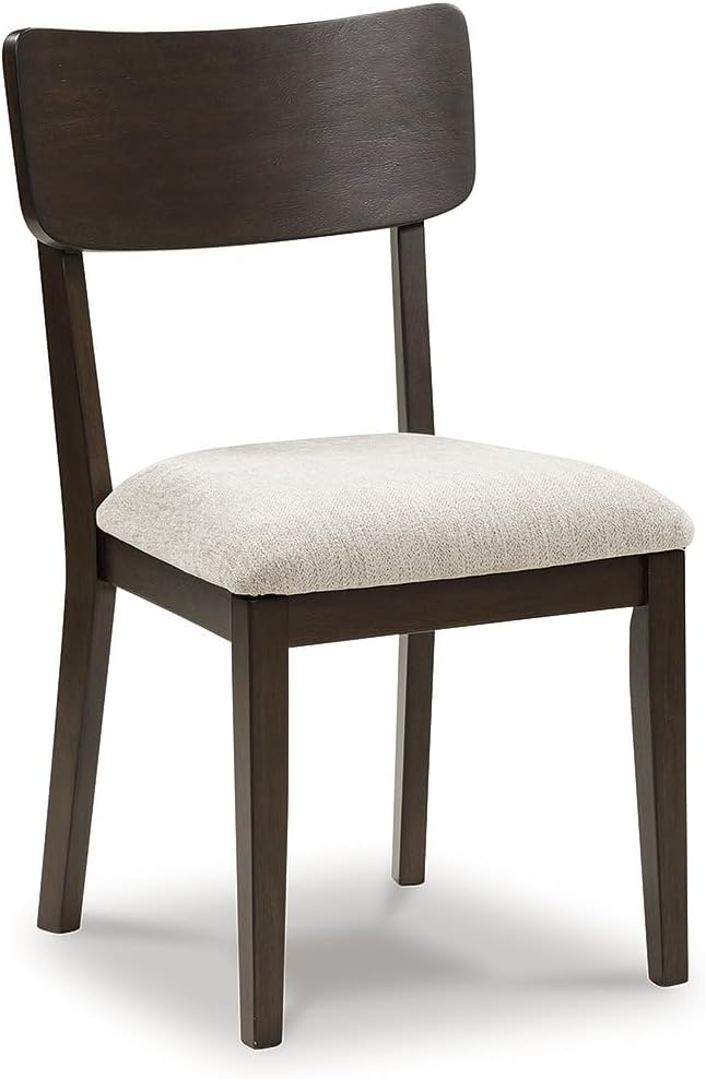 Signature Design by Ashley Favelon Dining Side Chairs, Set of 2, Mid-Century Modern Upholstered Wood, Curved Backrest, Cushioned Seat, Merlot Finish & Beige Fabric
