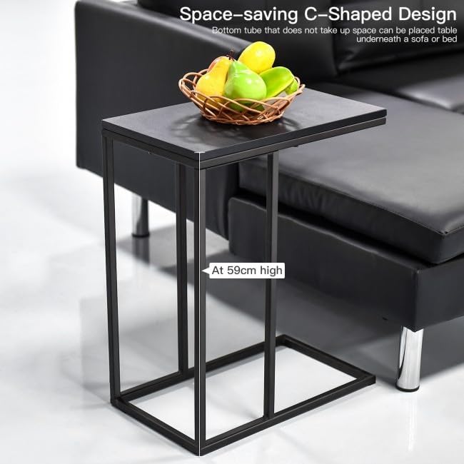 Minimalist C-Shaped End Table – 20.5x15.7x23.6in, Load-Stable Steel & MDF Construction, Protective Floor Feet, Easy-Clean Surface