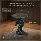Sleek Black Horse End Table - Gothic Style 23.62 Inch Resin Knight Statue Side Table, Round Faux Marble Top Accent Table for Living Room, Minimalist Chess Piece Sculpture Furniture, 22.05 LBS