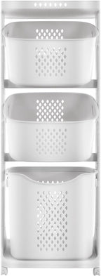 3-Tier Rolling Laundry Basket Organizer Sorter with Wheels, Vertical Removable Dirty Clothes Laundry Hamper Cart for Laundry Room Organization Dorm, Closet, Bathroom
