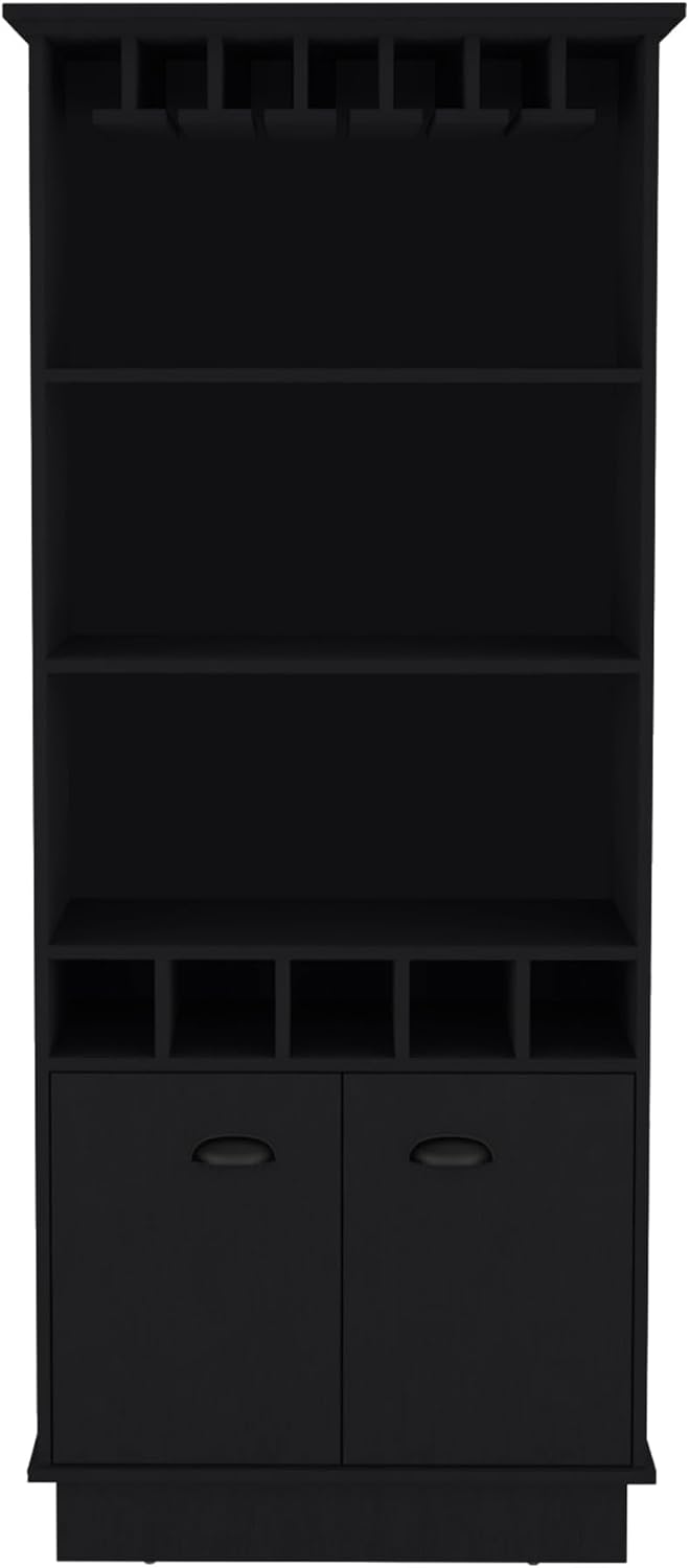 70-Inch High 10-Glass Bar Cabinet with 5 Cubbies and 3 Open Shelves and Cabinet ﻿,for Kitchen