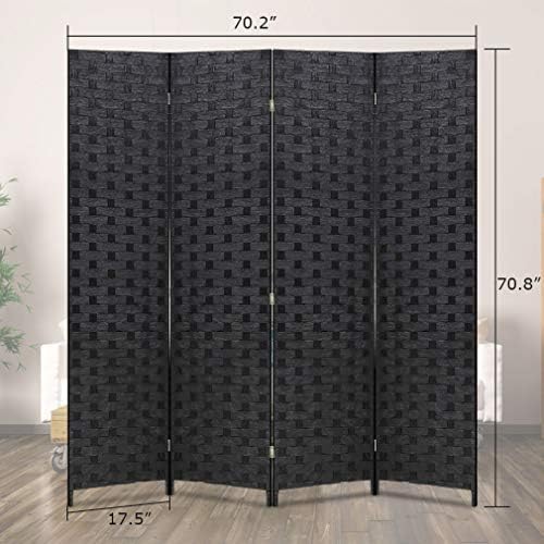 FDW Room Divider 6FT Wall Divider Wood Screen 4 Panels Wood Mesh Hand-Woven Design Room Screen Divider Indoor Folding Portable Partition Screen,Black