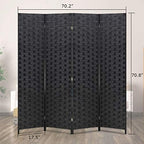 FDW Room Divider 6FT Wall Divider Wood Screen 4 Panels Wood Mesh Hand-Woven Design Room Screen Divider Indoor Folding Portable Partition Screen,Black