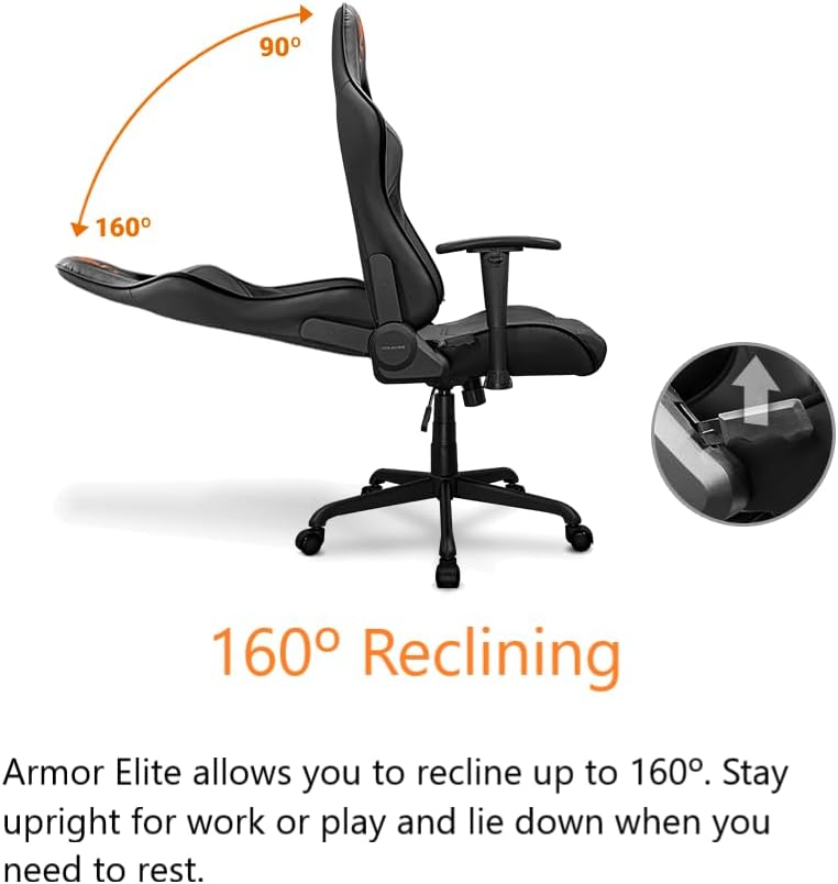 Cougar Armor Elite Royal Ergonomic Gaming Chair, Premium PVC Leather, 2D Armrest, 160º Reclining, Height Adjustment, Adjustable Tilt Tension, Head & Lumbar Pillow