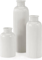 Small White Ceramic Vase Set of 3, Boho Modern White Flower Vase Room Decor, Farmhouse Decor, Vases for Your Kitchen, Bathroom, Bedroom, Living Room, Office&Shelf Centerpiece Table Decorations