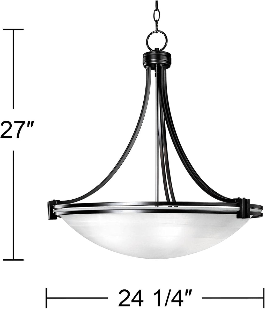 Possini Euro Design Deco Oil Rubbed Bronze Pendant Chandelier 24 1/4" Wide Modern White Marbled Bowl Glass 5-Light Fixture Dining Room House Foyer Entryway Kitchen Bedroom Living Room High Ceilings
