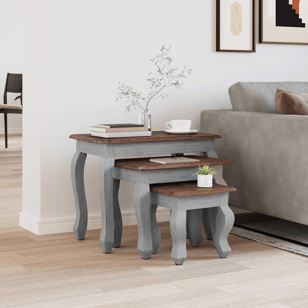 4-Piece Solid Mahogany Wood Nesting Table Set in Brown and White with Stands for Living Room, Vintage Style Stackable Side Tables for Space Saving Design