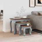 4-Piece Solid Mahogany Wood Nesting Table Set in Brown and White with Stands for Living Room, Vintage Style Stackable Side Tables for Space Saving Design