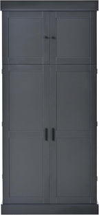 77'' Tall Freestanding Kitchen Pantry, Kitchen Storage Cabinets with Adjustable Shelves, Door Shelves, Drawers and Wine Racks, Versatile Cupboard for Dining Room, Living Room,Grey