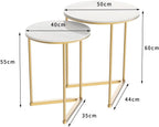 Set of 2 Modern Round Marble Metal Base Nesting Set Side Accent Table Living Room Storage Small End Table, Coffee Table, Marble and Gold