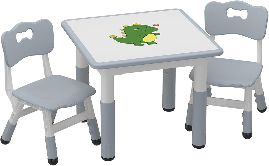 GAOMON Kids Table and 2 Chairs Set with Graffiti Desktop, Height Adjustable Toddler Table and Chairs Set for Reading, Drawing, Playing, Eating