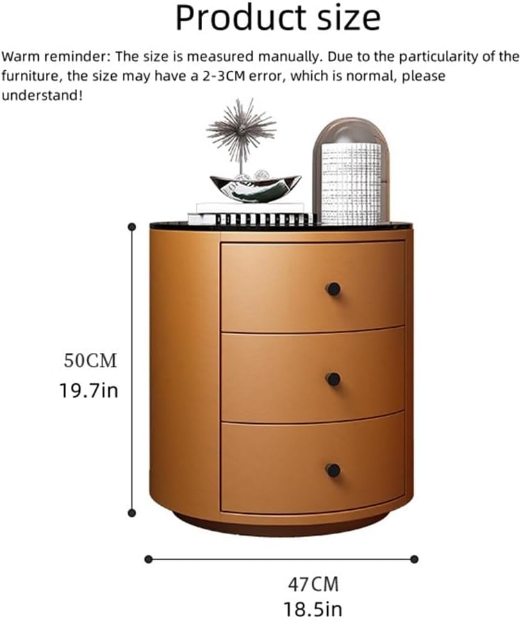 Bedside Table, Round Nightstand Night Stand Modern Nightstand Bedside Table with Drawers Modern Simple Rounded Corner Leather Bedroom Storage Cabinet for Living Room Bedroom(White)