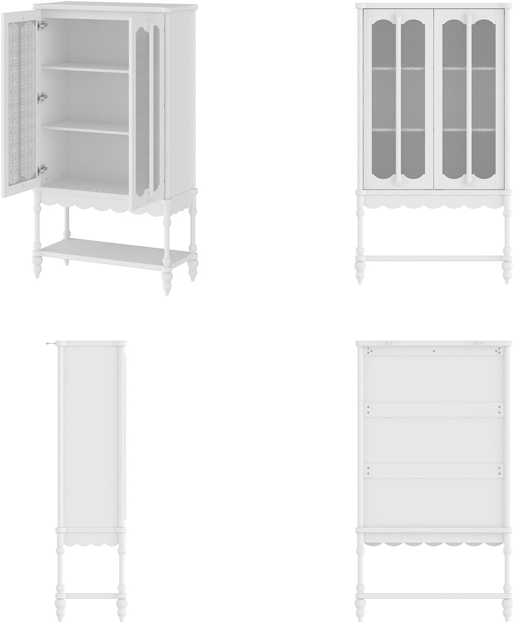 ECACAD 62.2" H Vintage 4-Tier Kitchen Pantry Freestanding Accent Storage Cabinet with Embossed Glass Doors, Solid Wood Legs & Bottom Shelf for Dining Room, White