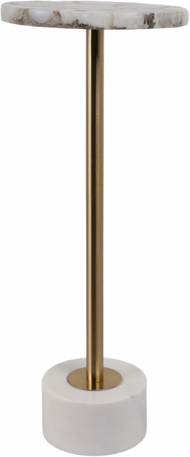 Home Decor End Table, Side Table, or Night Stand - Tall Marble Accent Table with Metal Support Perfect for Small Spaces - A Modern Classic for Office, Bedroom, or Living Room Decor - 24" White & Gold