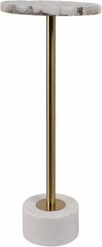 Home Decor End Table, Side Table, or Night Stand - Tall Marble Accent Table with Metal Support Perfect for Small Spaces - A Modern Classic for Office, Bedroom, or Living Room Decor - 24" White & Gold