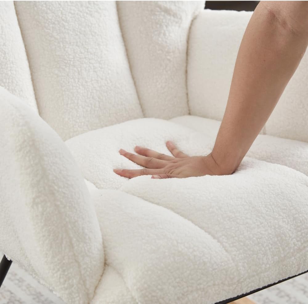 Glider Chair for Living Room Tufted Upholstered Teddy Fabric Rocking Chair with Metal Frame,Pink (Ivory + Teddy)