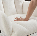 Glider Chair for Living Room Tufted Upholstered Teddy Fabric Rocking Chair with Metal Frame Accent Chair (Ivory)