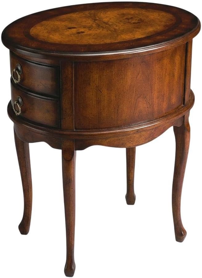 Starlight Canyon Home Oval Side Table with Storage Drawers, Traditional Cherry End Table with Rubberwood and Poplar Frame Construction