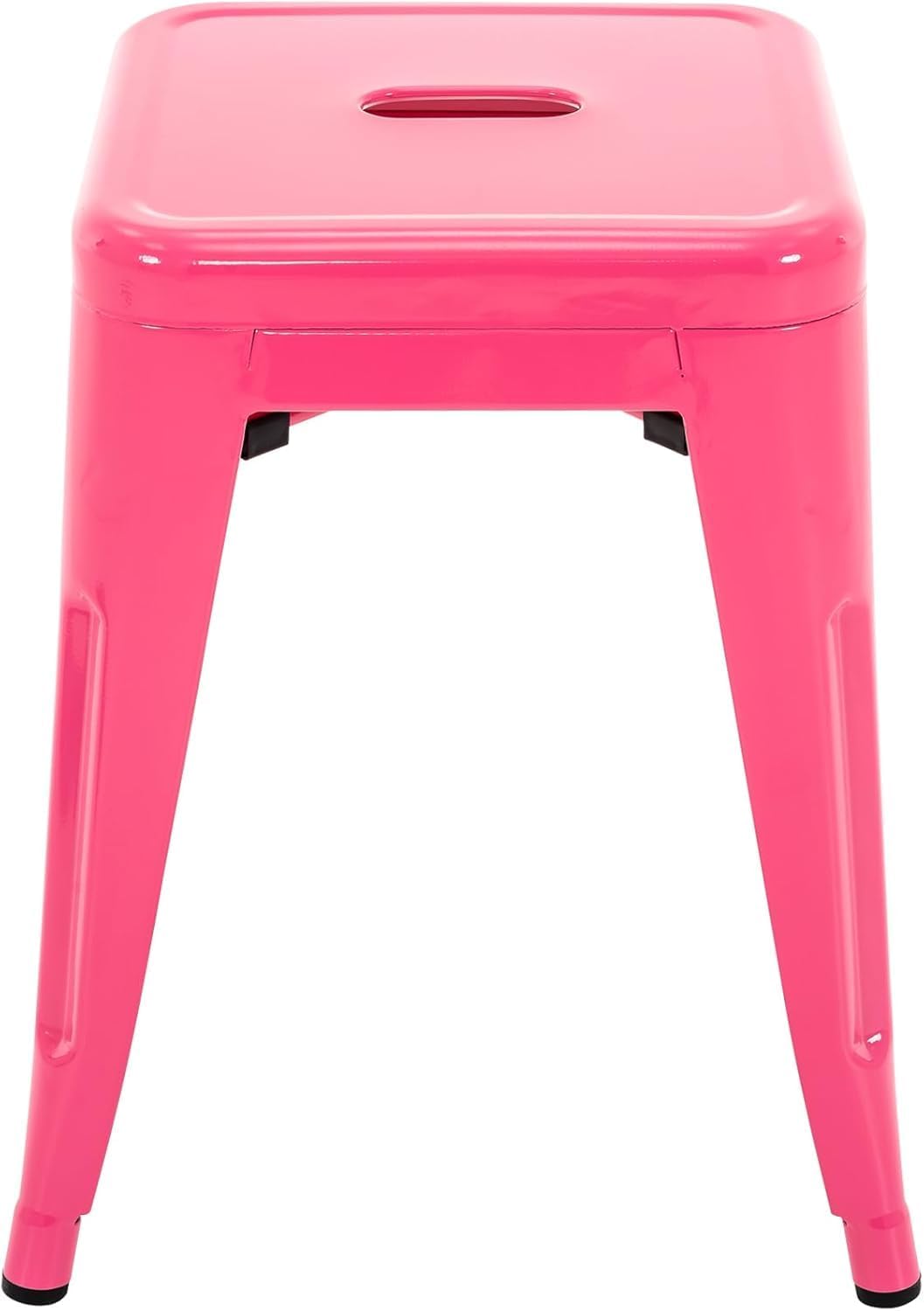 18'' Industrial Metal Stools Set of 4, Stackable Indoor Outdoor, Hot Pink | No Assembly, Waterproof & Rustproof, Easy to Move, Backless, Space-Saving, Stable Design for Classroom Kitchen Dining Patio