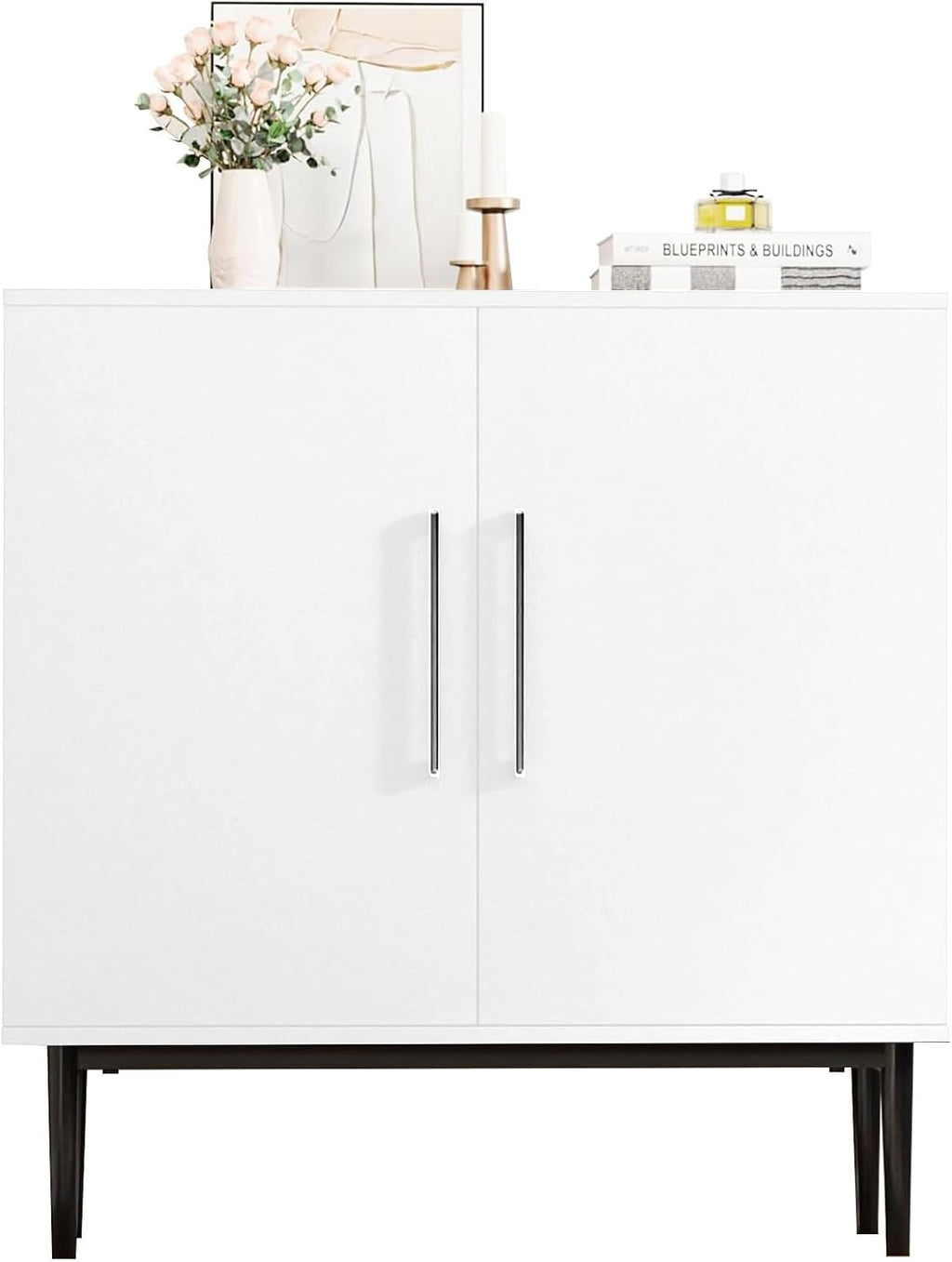 COMHOMA Sideboard Buffet Cabinet with Storage, Modern Wood Versatile Coffee Bar Console Table for Living Room Kitchen, Dining Room, Hallway, White-1 Pack