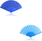 2Pcs Portable Folding Hand Fan, Solid Color Foldable Dance Fan, Lightweight Handheld Fan for Stage Performance & Daily Use(Blue+Deep blue)
