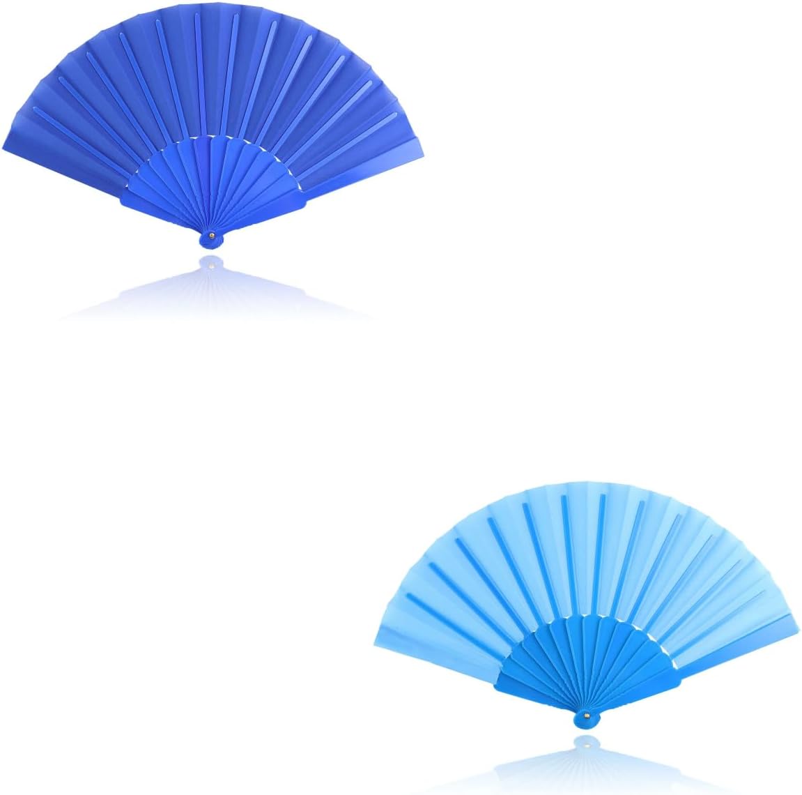 2Pcs Portable Folding Hand Fan, Solid Color Foldable Dance Fan, Lightweight Handheld Fan for Stage Performance & Daily Use(Blue+Deep blue)