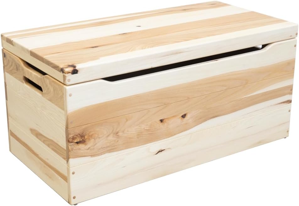 30” Engraved Wooden Storage Chest – Handmade Amish Hope Chest – Storage Trunk w/Anti-Slam Hinges – Solid Wood Chest – Clothing, Keepsake & Blanket Storage (Rustic Hickory Wood, Natural Stain, 30”)