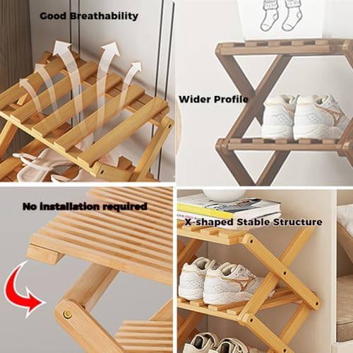 The 9-Tier No-Assembly Bamboo Rack, Bamboo Shoe Storage Rack Shoe Storage Bag, Foldable Accordion Corner Shoe Shelf for Shoes, Books, Plants, Save Space, Easy to Use (Yellow, 9)