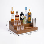 Premium Real Acacia Wood 3-Tier Liquor Bottle Display Shelf | No Assembly, Water Resistant, Extra Deep Steps, Bar Stand for Whiskey, Wine