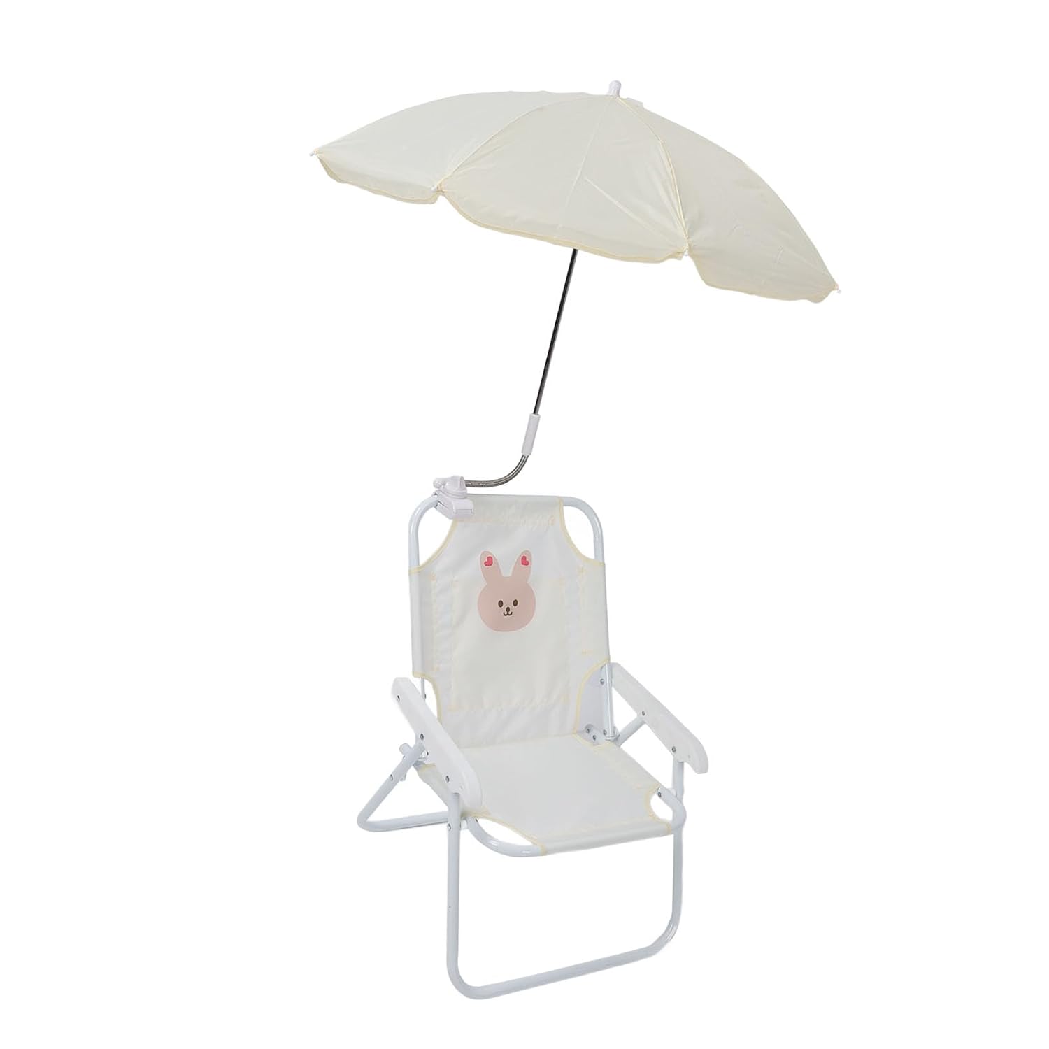 Kids Beach Chair with Umbrella Cute Cartoon Animal Print Foldable Portable Baby Camping Chair for Outdoor Activities (Rabbit)