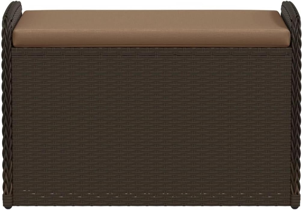 Brown PE Rattan Outdoor Storage Bench, Weatherproof Patio Furniture with Cushion, Garden Deck Box for Porch, 242.5 lbs Capacity Bench Seating
