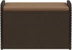 Brown PE Rattan Outdoor Storage Bench, Weatherproof Patio Furniture with Cushion, Garden Deck Box for Porch, 242.5 lbs Capacity Bench Seating