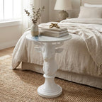 Modern Accent TableLiving Room White Deer Statue Contemporary‌ Faux Marble Night Stand Side Table with White Deer Base Reception Area & Bedroom（Width 19.69" ——Tall 25.59"）
