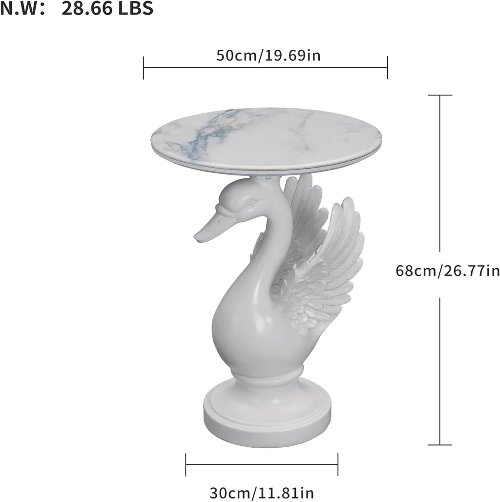 Sculptural Swan Head Side Table, Artistic Animal End Table with Faux Marble Top, Modern Accent Table for Living Room, Unique Home Decor Gift for Housewarming, 19.69" W x 25.5" H