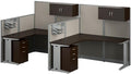 Bush Business Furniture Office in an Hour 2 Person L Shaped Cubicle Desks with Storage, Drawers, and Organizers in Mocha Cherry, Double Workstation Set with Privacy Panels