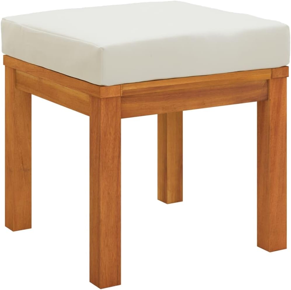 Solid Acacia Wood Garden Stools with Cushions 2 Pcs, 15.7x15.7x16.5 Inch Outdoor Stools for Patio Terrace