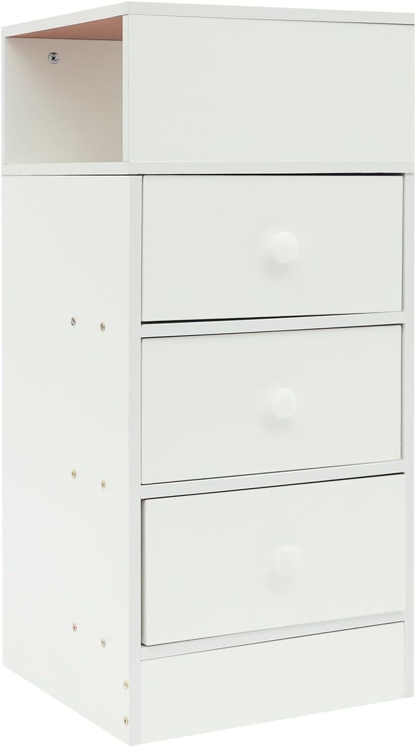 Bedside Cabinet with Drawers White Nightstand Storage Cabinet for Bedroom End Table Study Room Office Night Stand Farmhouse Dresser 11.81×11.81×25.98 Inch