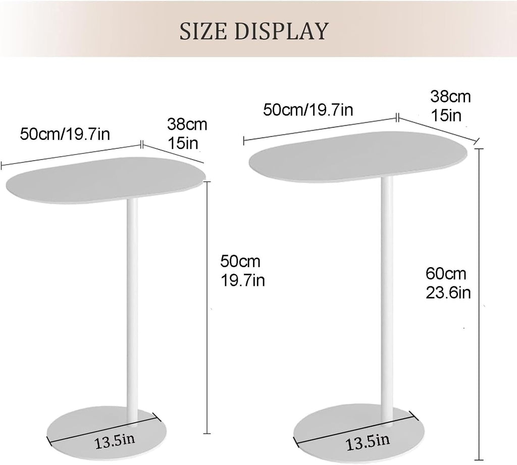 C-Shaped Side Table, Modern Metal End Table for Sofa Couch and Bed, Small Space Coffee Snack Tables, Minimalist Nightstand for Living Room Bedroom Office, White(Black,50x38x60cm)