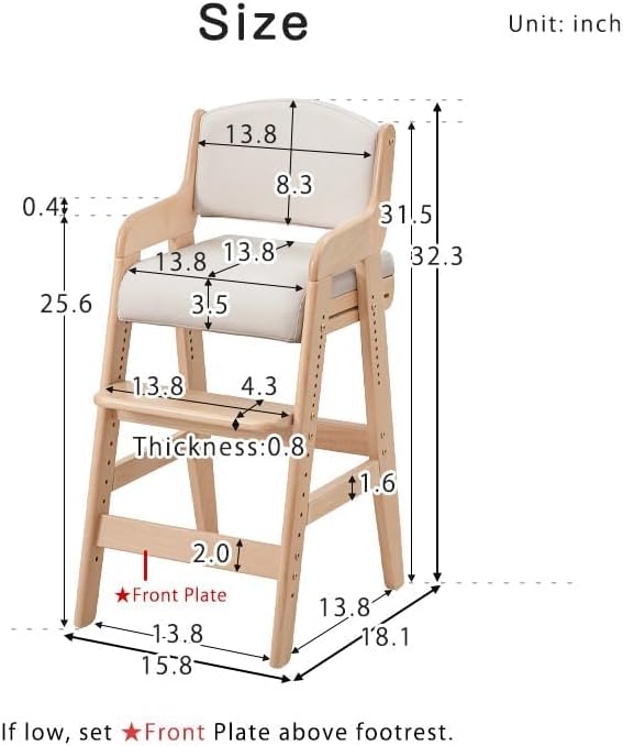 タンスのゲン TANSU NO GEN Japanese Wooden Chair, Height Adjustment for Babies and Toddlers Aged 4-12, up to 99.2 lbs, Designed in Japan, Slide The seat, Brown,4960040102(113286)
